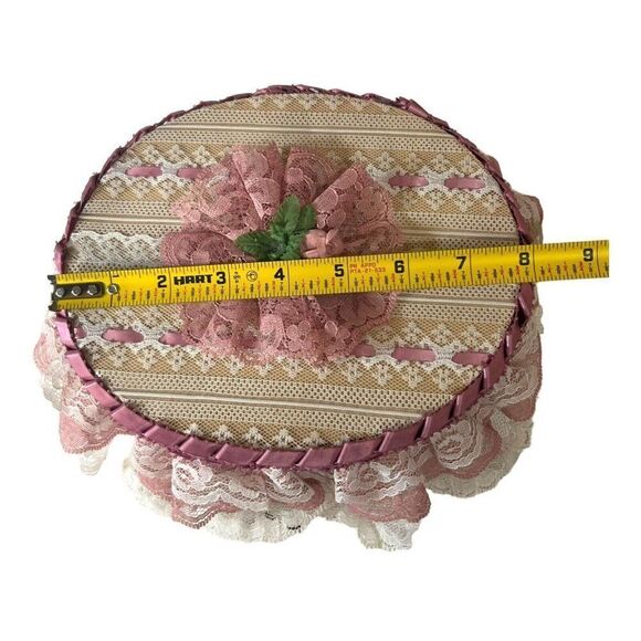 Victorian Handmade Lace Sewing Notions Trinket Box Jewelry VTG 8" Granny Core - Picture 11 of 12